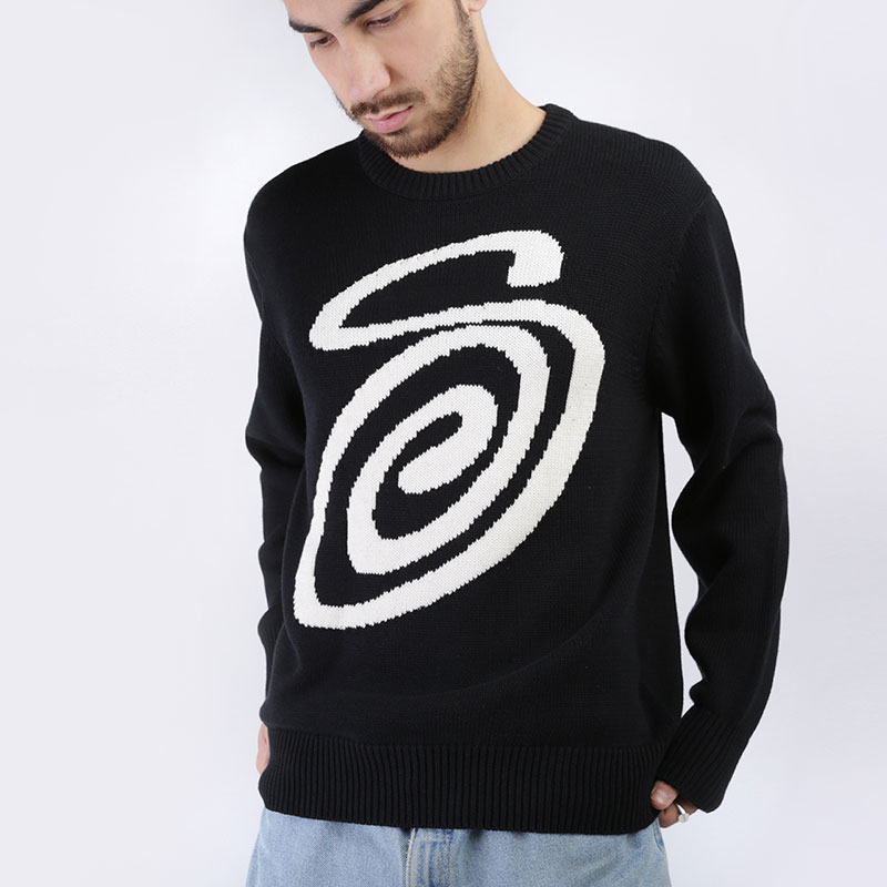 мужской черный свитер Stussy Curly S Sweater 117073 - цена, описание, фото 1